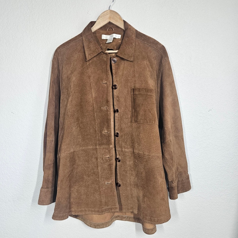The Limited Womens Brown 100% Suede Leather Button Front Shirt Jacket Large